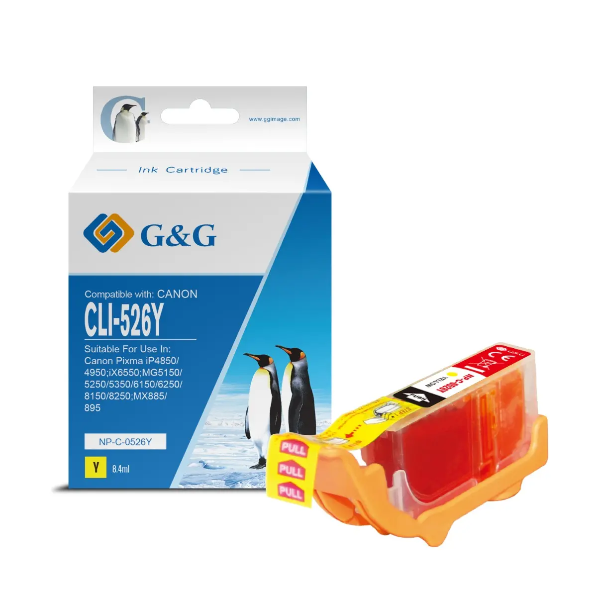 ГЛАВА ЗА CANON PIXMA iP 4850/MG 5150/5250/6150/8150 - Yellow - ink tank - WITH CHIP / С ЧИП - /526/ - CLI-526Y (CLI526Y) - 4543B001 - PN NP-C-0526Y/C - G&G