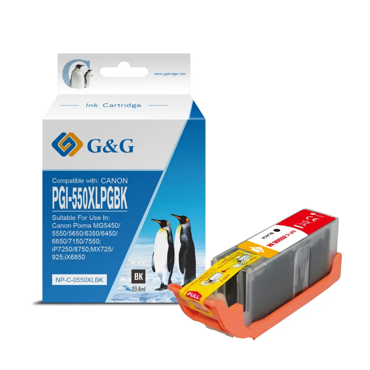 ГЛАВА ЗА CANON PIXMA IP 7250/PIXMA MG 5450/6350 - HIGH CAPACITY - Black - ink tank - WITH CHIP / С ЧИП - /550/ - PGI-550PGBK (PGI550PGBK) - 6496B001 - PN NP-C-0550XLBK/C - G&G