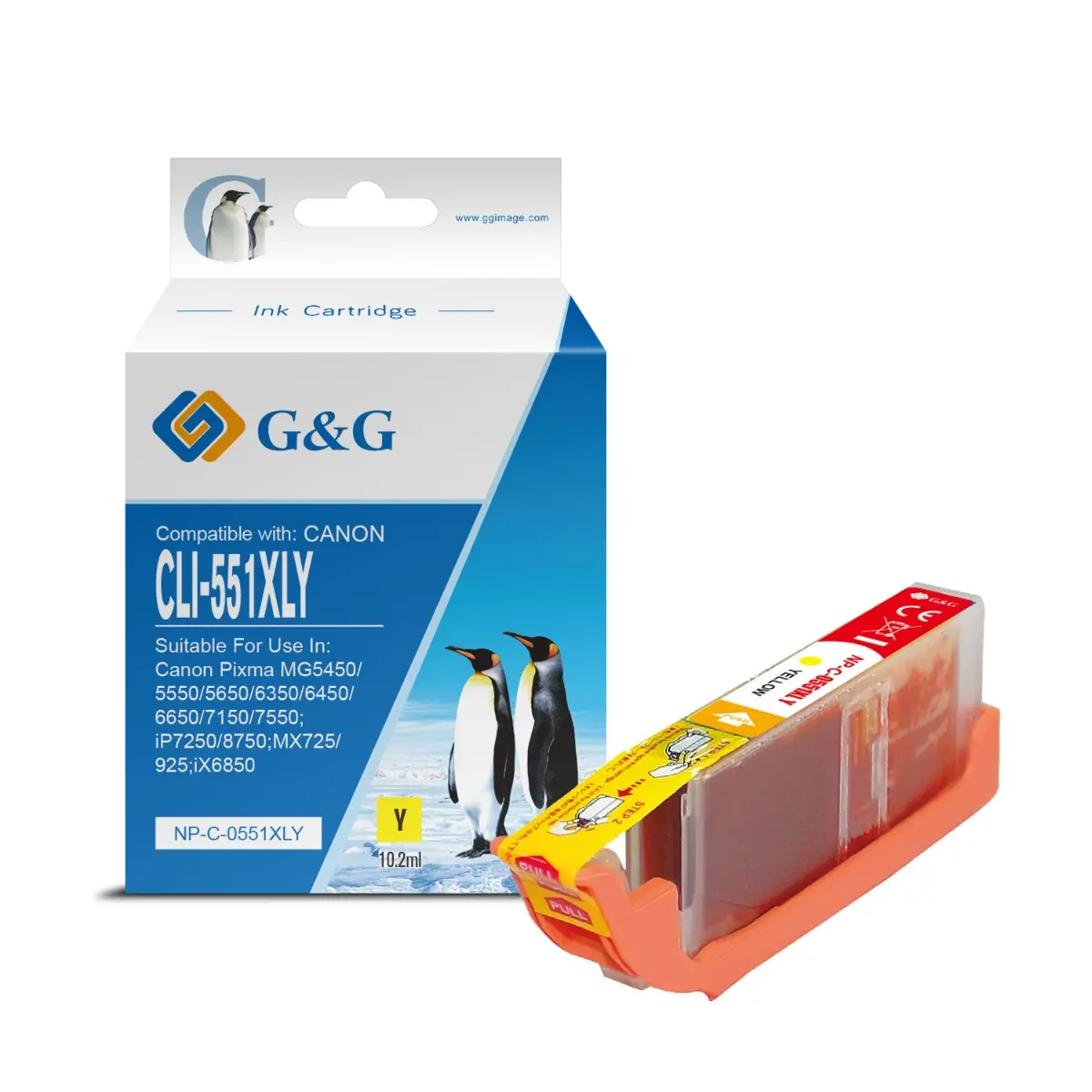 ГЛАВА ЗА CANON PIXMA IP 7250/PIXMA MG 5450/6350 - Yellow - ink tank - WITH CHIP / С ЧИП - HIGH CAPACITY - /551/ - CLI-551XLY (CLI551XLY) - 6446B001 - PN NP-C-0551XLY/C - G&G