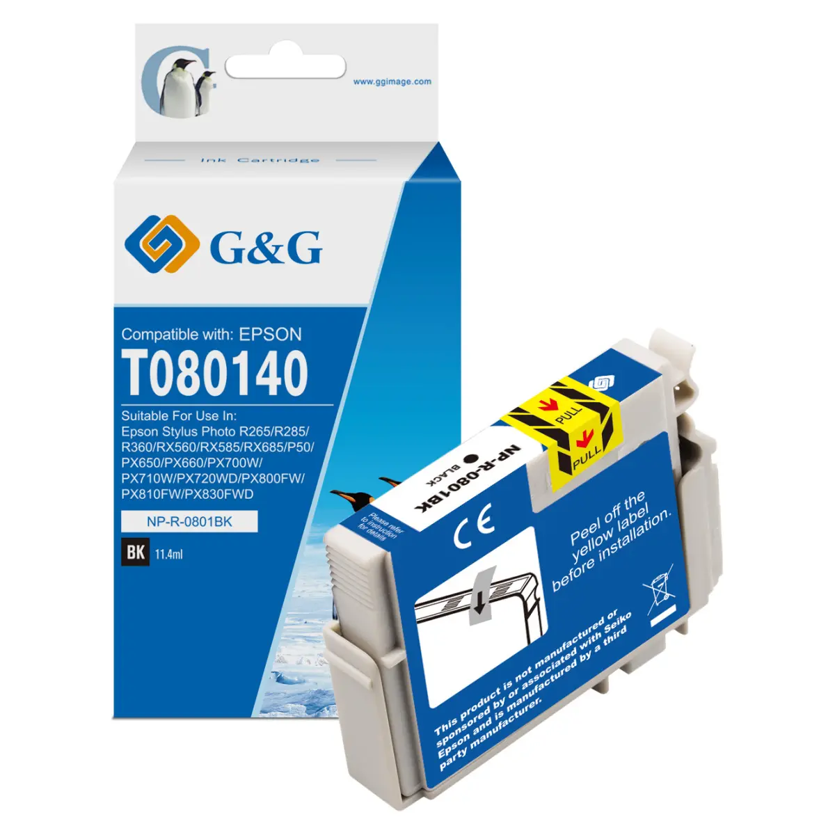 Cap de imprimare pentru EPSON STYLUS PHOTO R 265/360/RX 560/585/685/P 50/PX 650/660/700/710/720/800/810 - Negru - T0801BK - G&G