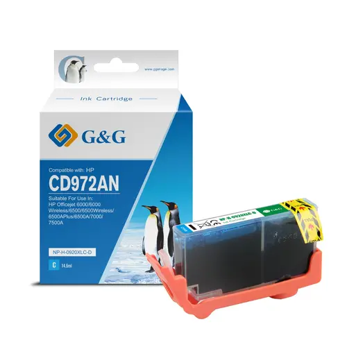 Печатаща глава, G&G, Cyan, висок капацитет – съвместима с HP CD972AE (920XL), OfficeJet 6000/6500 Series - 1