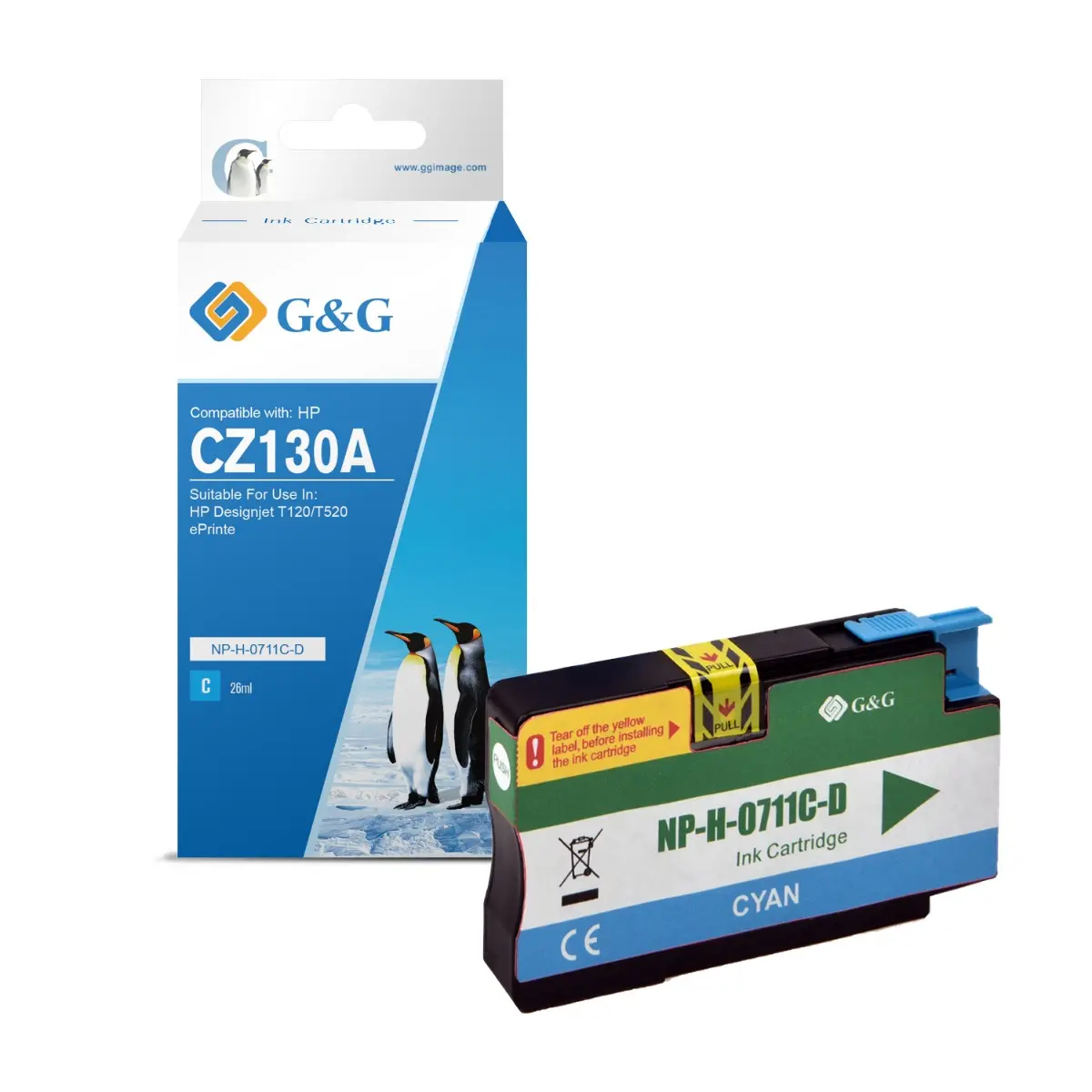 Печатаща глава, G&G, Cyan – съвместима с HP CZ130A (711C), DesignJet T120/T520 e-Printer series