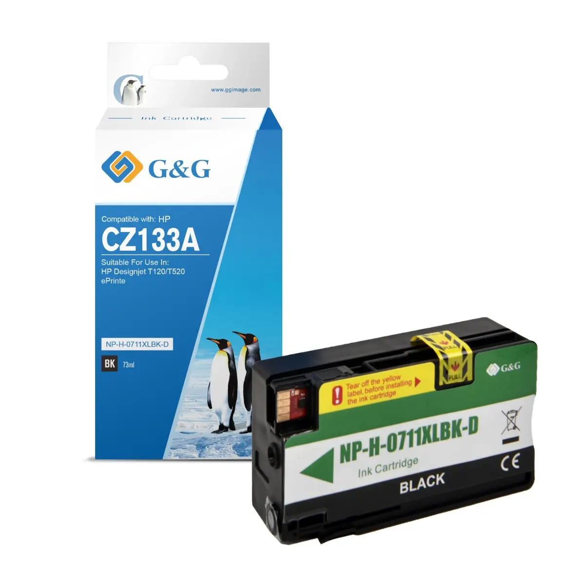 Cap de imprimare, G&G, capacitate mare, Negru – compatibil cu HP CZ133A (711XLBK), DesignJet T120/T520 e-Printer series