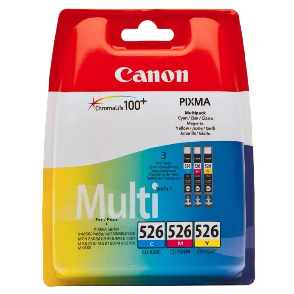 SET 3 CAPETE PENTRU CANON PIXMA iP 4850/MG 5150/5250/6150/8150 - PACHET MULTIPLU - CMY - 3 rezervoare de cerneală - /526/ - CLI-526C