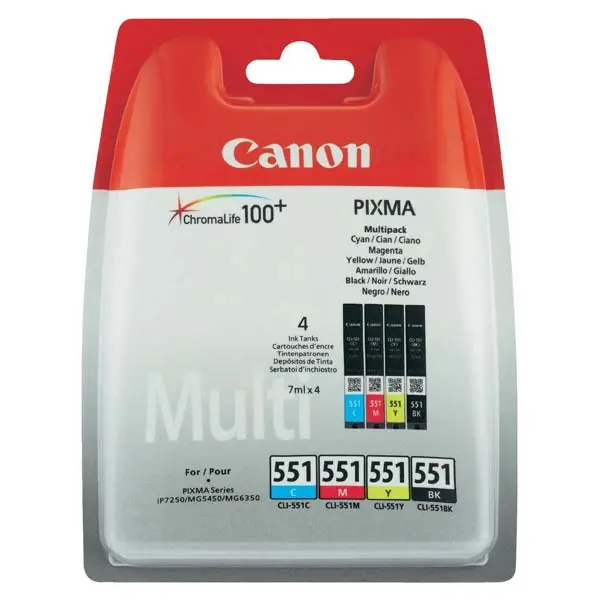 КОМПЛЕКТ 4 ГЛАВИ ЗА CANON PIXMA IP7250/PIXMA MG5450/MG6350 - Multi pack - 4 ink tanks - /551/ - CLI-551BK (CLI551BK)/CLI-551C (CLI551C)/CLI-551M (CLI551M)/CLI-551Y (CLI551Y) - PN 6509B009