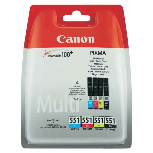 КОМПЛЕКТ 4 ГЛАВИ ЗА CANON PIXMA IP7250/PIXMA MG5450/MG6350 - Multi pack - 4 ink tanks - /551/ - CLI-551BK (CLI551BK)/CLI-551C (CLI551C)/CLI-551M (CLI551M)/CLI-551Y (CLI551Y)  - PN 6509B009
