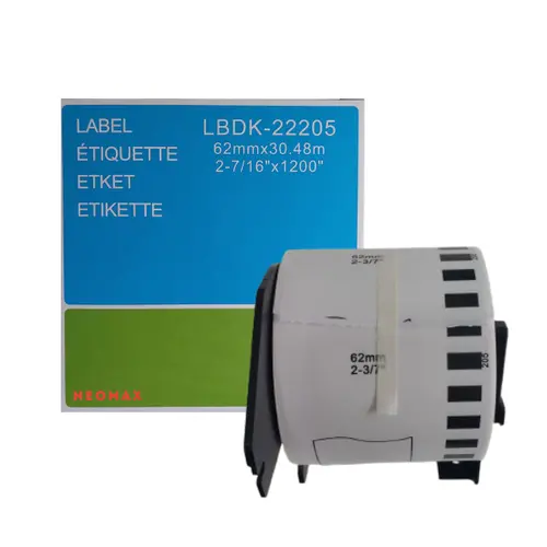 BANDĂ PENTRU IMPRIMANTE DE ETICHETE BROTHER TIP QL - BANDĂ CONTINUĂ DE HÂRTIE - 62 mm x 30,48 m - DK22205 (DK-22205) - PN LBDK-22205 - NEOMAX - 1