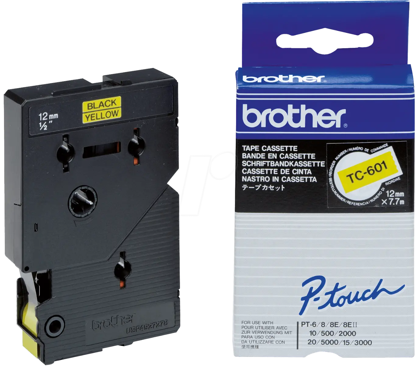 ЛЕНТА ЗА ЕТИКЕТНИ ПРИНТЕРИ BROTHER ТИП TC - 12 mm x 7,7 m - BLACK ON YELLOW TAPE - PN TC-601 (TC601)