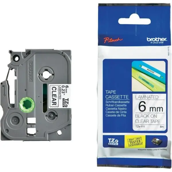 ЛЕНТА ЗА ЕТИКЕТНИ ПРИНТЕРИ BROTHER ТИП TZ - 6 mm x 8,0 m - BLACK ON CLEAR TAPE - PN TZE111 (TZE-111)
