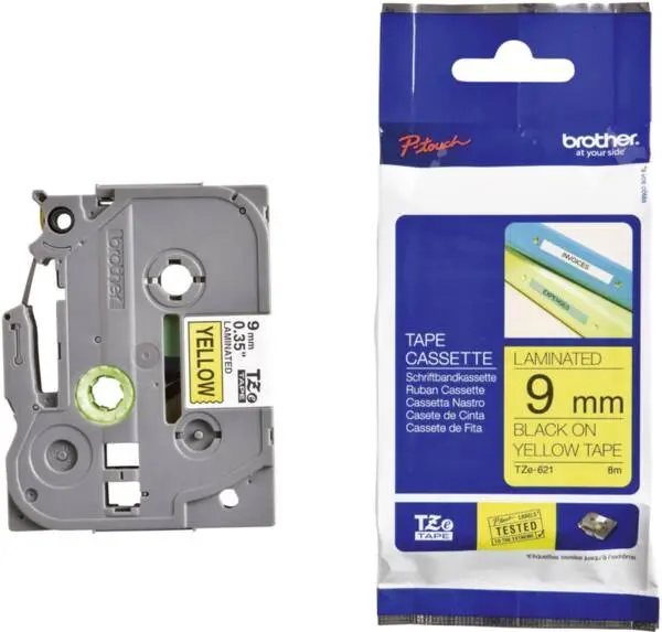 ЛЕНТА ЗА ЕТИКЕТНИ ПРИНТЕРИ BROTHER ТИП TZ - 9 mm x 8,0 m - BLACK ON YELLOW TAPE - PN TZE621 (TZE-621)