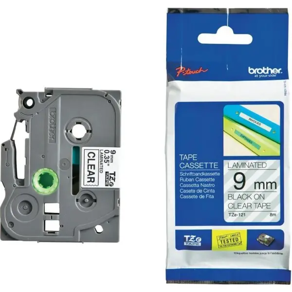 ЛЕНТА ЗА ЕТИКЕТНИ ПРИНТЕРИ BROTHER ТИП TZ - 9 mm x 8,00 m - BLACK ON CLEAR TAPE - PN TZE121 (TZE-121)
