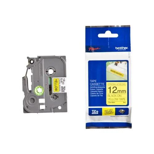 BANDĂ PENTRU IMPRIMANTE DE ETICHETE BROTHER TIP TZ - 12 mm x 8,00 m - NEGRU PE BANDĂ ADEZIVĂ GALBENĂ - PN TZE-S631 (TZES631) - 1