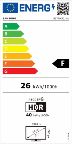 Монитор, Samsung 27A501 , 27" VA LED, 60 Hz, 8 ms GTG, 1920x1080, 250 cd/m2, 3000:1, HDR 10, AMD FreeSync, Eye Saver, Flicker Free, 2xUSB 2.0, 2 HDMI, Speakers 2x5W, Headphone Jack, 178°/178°, White - image 7