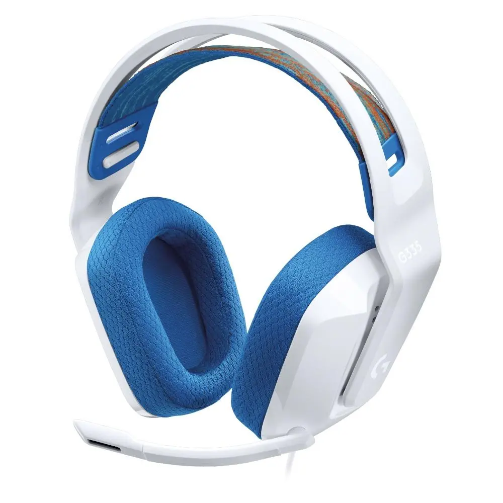 Слушалки, Logitech G335 Gaming Headset, PRO-G 40 mm Drivers, DTS Headphone:X 2.0 Surround, Blue Voice Microphone, 240 g, White