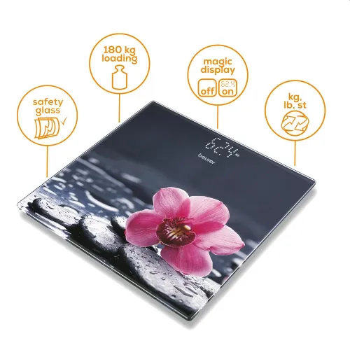 Везна, Beurer GS 215 Relax Glass bathroom scale non-slip surface; Automatic switch-off, overload indicator;  height 2.7 cm ; 180 kg / 100 g  5 years warranty - image 4