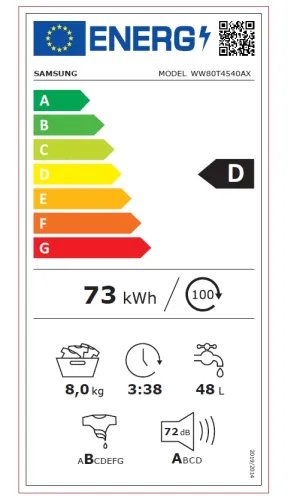 Пералня, Samsung WW80T4540AX/LE, Washing Machine, 8 kg, 1400 rpm,  Energy Efficiency D, Add Wash,  Hygiene Steam, Spin Efficiency A, WiFi, Stainless steel, Black door - image 10