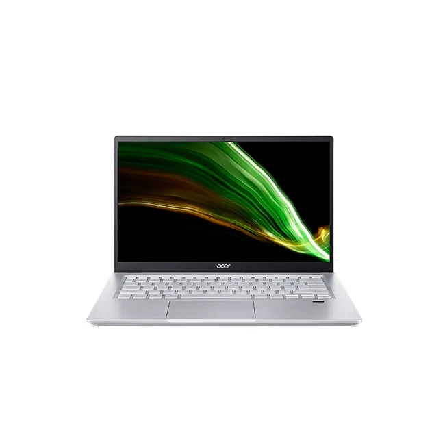 Лаптоп, Acer Swift X, SFX14-41G-R55L, AMD Ryzen 7 5800U (Up to 4.4GHz, 16MB), 14" IPS FHD (1920x1080), 16GB DDR4 (8GB onboard), 1024GB PCIe SSD, RTX3050 4GB DDR6, WiFi 6AX+BT, HD Cam. with 2Mic., FPR, Win 10 Pro, Gold&Silver