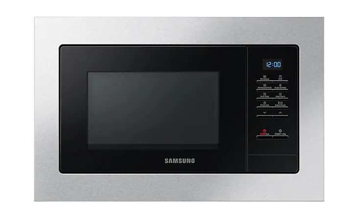 Микровълнова печка, Samsung MG23A7013CT/OL, Built-in microwave grill, Ceramic Inside, 23l, 800 W, Blue LED Display, Black door, Stainless steel frame