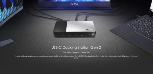 Докинг станция, MSI USB-C Docking Station Gen 2,  Support 100W PD Charging, up to 3 Monitors, 1x (4K@60Hz) HDMI, 1xType-C (USB3.2 Gen2/DP), 1x DP, Gb LAN, 1x Mic-in/Headphone-out Combo Jack, 1x USB2.0, 1x Type-C USB3.2 Gen2, 2x Type-A USB3.2 Gen2, 150W adapter