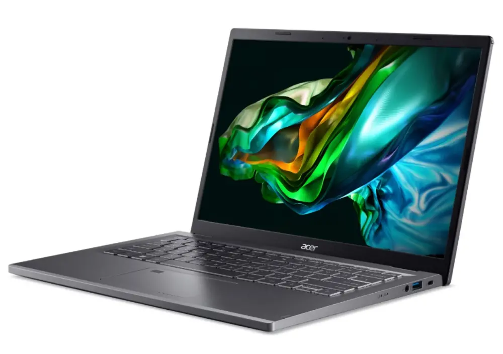 Лаптоп, Acer Aspire 5, A514-56M-37LP, Core i3-1315U (up to 4.5GHz, 10MB), 14" WUXGA IPS SlimBezel, 16GB DDR5, 512GB PCIe NVMe SSD, Intel UMA, FHD Cam, Wi-Fi 6AX, BT, FP, KB Backlit, No OS, Gray - image 2