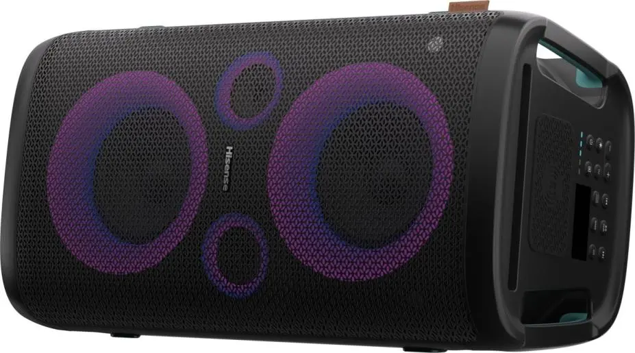 Аудио система, Hisense Party Rocker One Plus (HP110) Bluetooth Speaker with 300W Power, Built-in Woofer, Karaoke Mode, Built-in Wireless Charging Pad, AUX Input and Output, USB, 15 Hour Long-Lasting Battery 4 x 2500Ah, 2x mics included - image 7