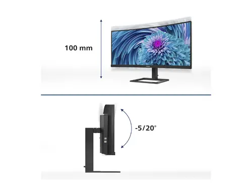 Монитор, Philips 346E2CUAE, 34" Curved 1500R VA WLED, 3440x1440@100Hz, 4ms GtG, 1ms MPRT, 300cd m/2, 3000:1, Mega Infinity DCR, Adaptive Sync, FlickerFree, Low Blue Mode, 5Wx2, Tilt, Height Adjust, HDMI, DP, USB hub - 6