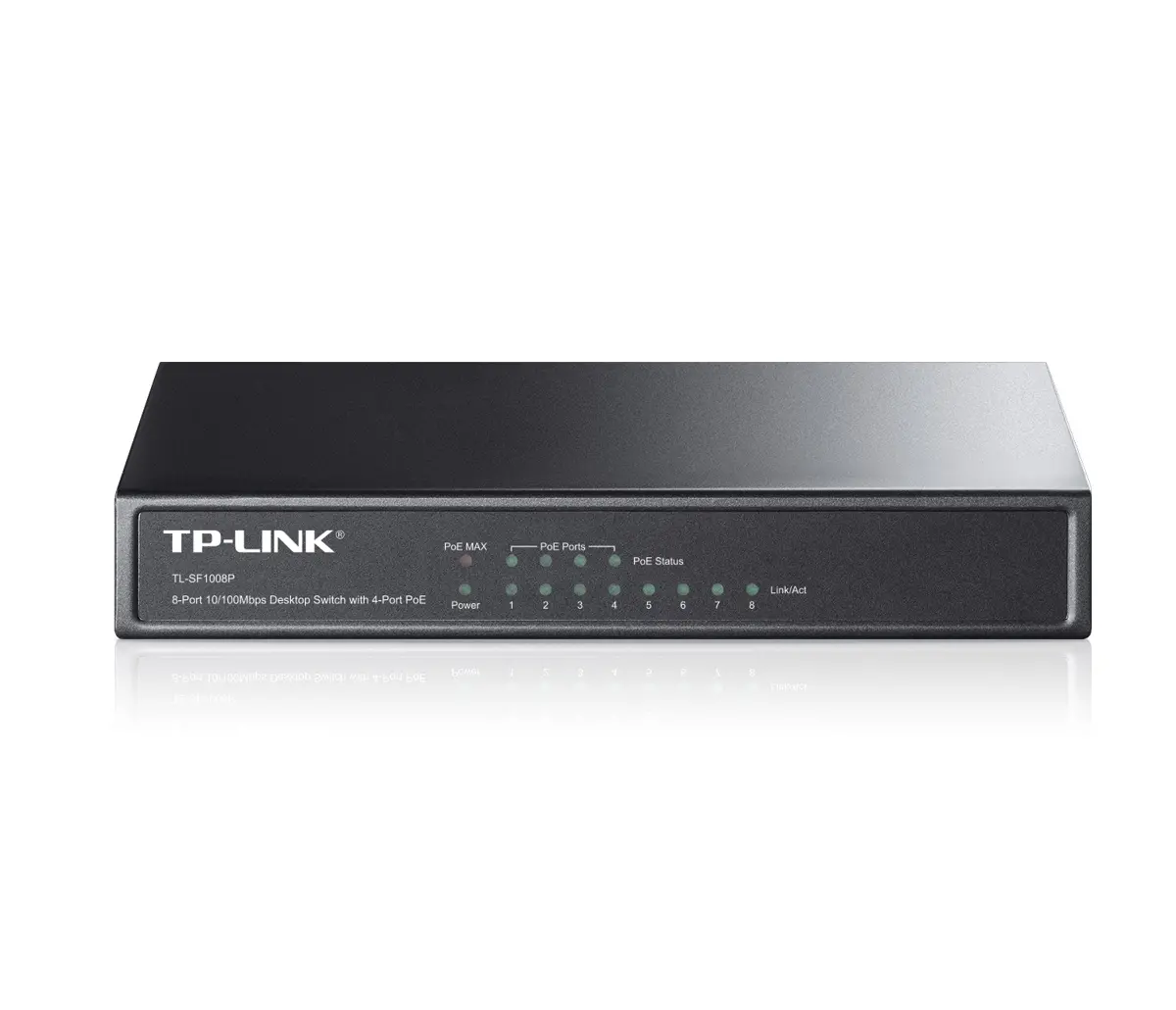 Комутатор TP-LINK TL-SF1008P, 8-порта 10/100M, 4 x PoE, неуправляем, метален