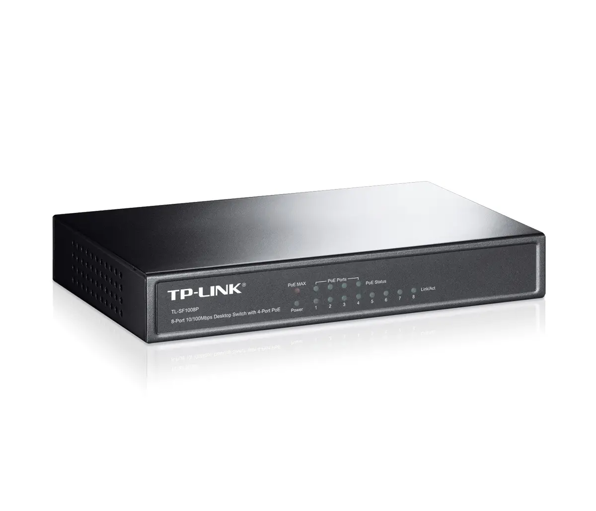 Комутатор TP-LINK TL-SF1008P, 8-порта 10/100M, 4 x PoE, неуправляем, метален - image 1