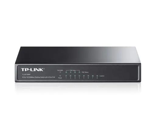 Комутатор TP-LINK TL-SF1008P, 8-порта 10/100M, 4 x PoE, неуправляем, метален