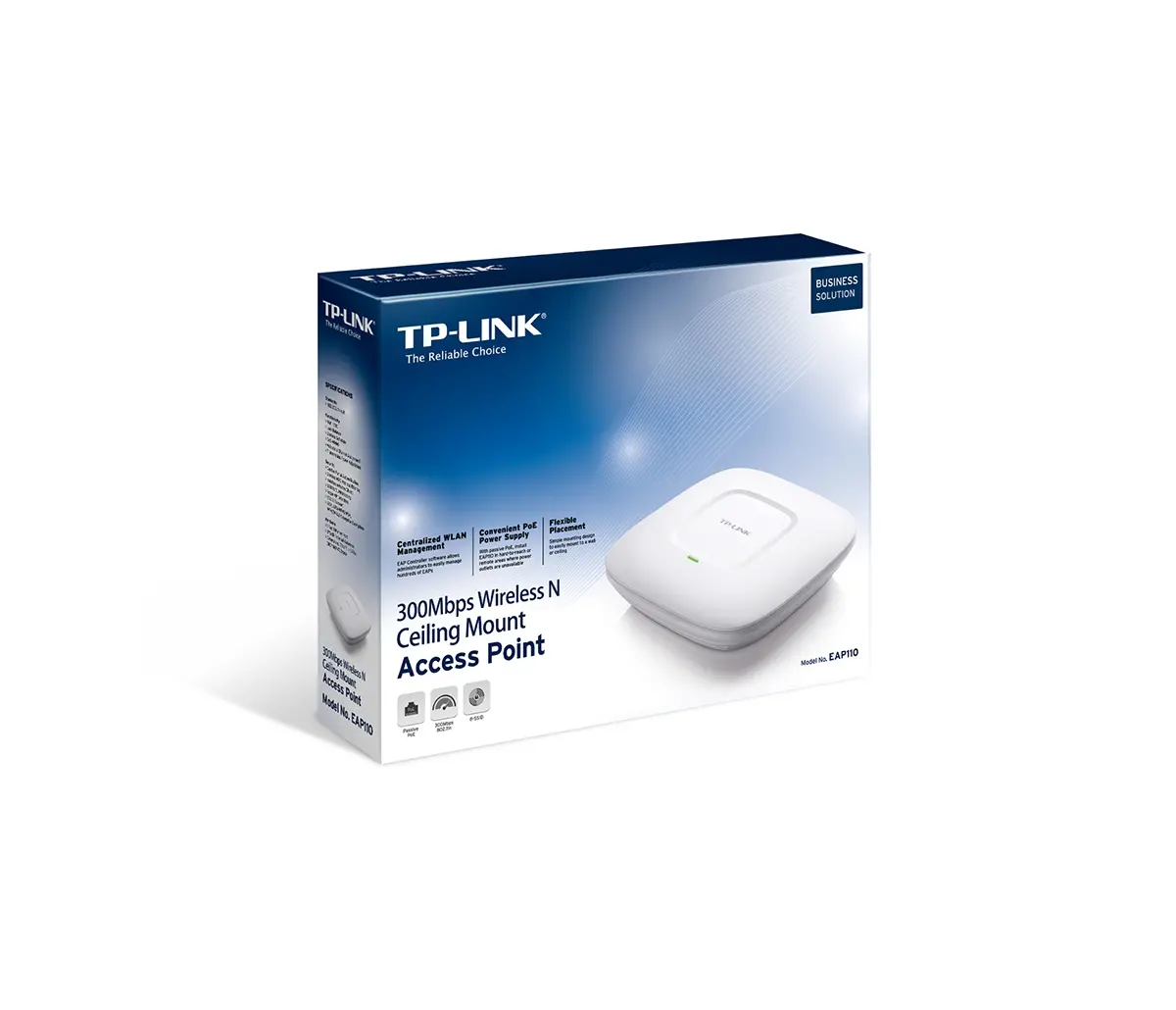 Tочка за достъп TP-LINK EAP110, 300Mbps, 2.4GHz, 100Mbps порт, Passive PoE, тава - image 3