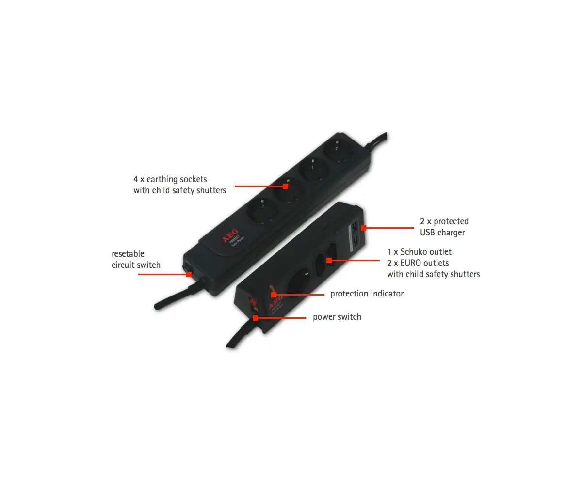 Prelungitor cu protecție AEG Protect Twin Power, GE - image 1