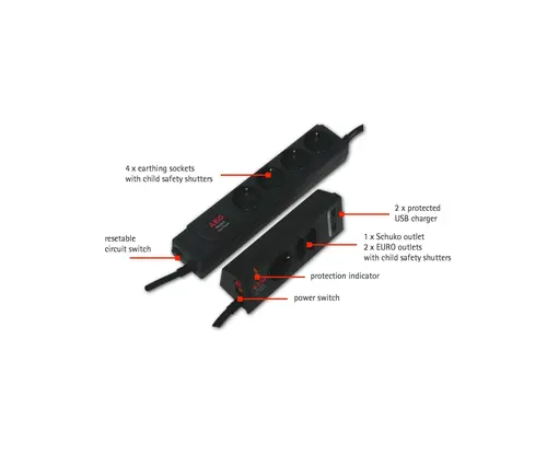Πολύπριζο με προστασία AEG Protect Twin Power, GE - 2