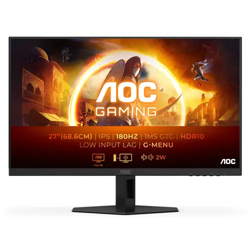 Монитор, AOC 27G4XE, 27" IPS WLED, 1920x1080@180Hz, 1ms GtG, 0.5ms MPRT, 300cd m/2, 1000:1, 80M:1 DCR, Adaptive Sync, FlickerFree, Low Blue Mode, 2Wx2, Tilt, 2xHDMI, DP