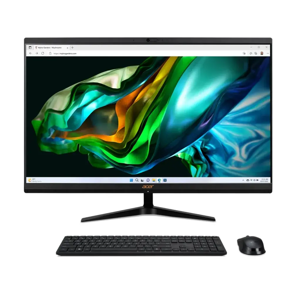 Настолен компютър - всичко в едно, Acer Aspire C27-1800 27" FHD IPS AiO, Intel Core i5-12450H (up to 4.40GHz, 12MB), 16GB DDR4, 1024GB SSD, Free 2.5" HDD slot, no DVD, Intel UHD, HDMI out, USB 3.2, USB 2.0, Type- C, RJ-45, WiFi AX&BT, Cam + mic., KBD& Mouse USB, Tilt, NO OS, 2Y Warr.