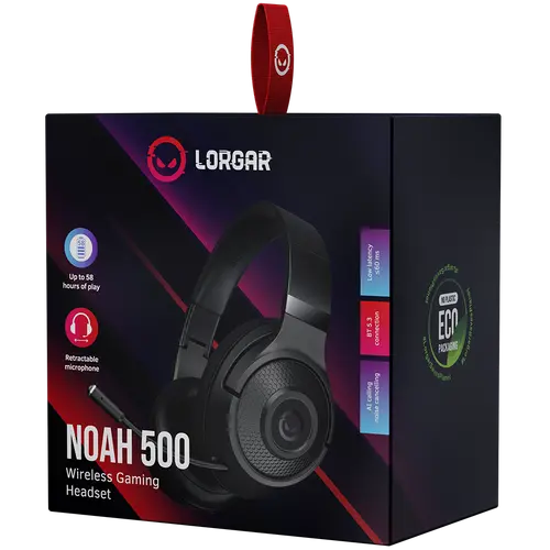 LORGAR Noah 500, Wireless Gaming headset with microphone, JL7006, BT 5.3, battery life up to 58 h (1000mAh), USB (C) charging cable (0.8m), 3.5 mm AUX cable (1.5m), size: 195*185*80mm, 0.24kg, black - image 4