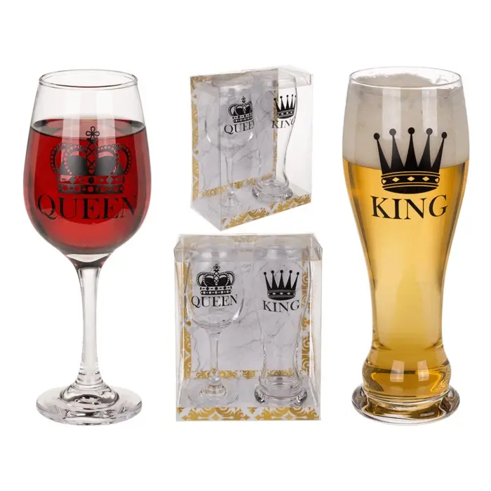 Set de două pahare pentru vin și bere King & Queen