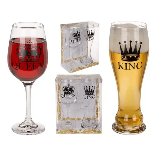 Set de două pahare pentru vin și bere King & Queen - 1