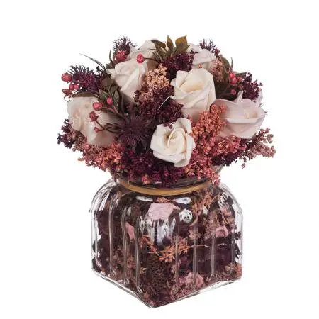 Рози микс в стъклена ваза - бургунди - image 1