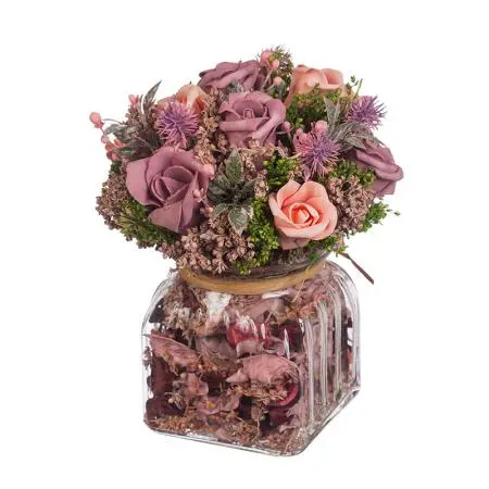 Рози микс в стъклена ваза - розови - image 1