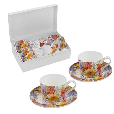 Set de cafea din porțelan 2 căni + 2 farfurioare Floarea-soarelui