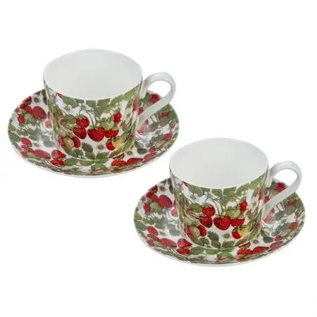 Set de cafea din porțelan 2 căni + 2 farfurioare Căpșună - 2