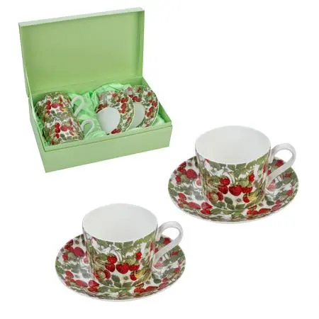 Порцеланов комплект за кафе 2 чаши + 2 чинийки Ягода