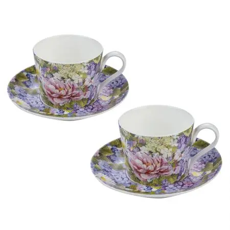 Порцеланов комплект за кафе 2 чаши + 2 чинийки Маргаритки - image 1