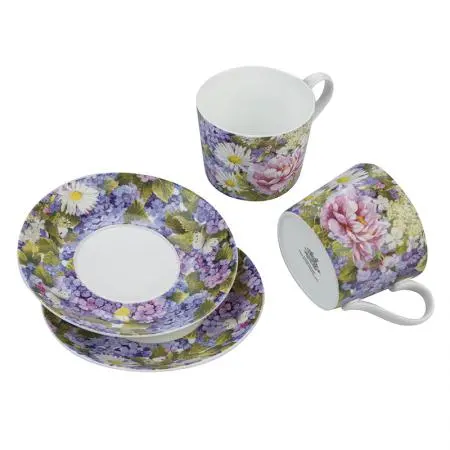 Порцеланов комплект за кафе 2 чаши + 2 чинийки Маргаритки - image 2