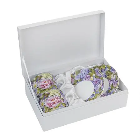 Порцеланов комплект за кафе 2 чаши + 2 чинийки Маргаритки - image 4