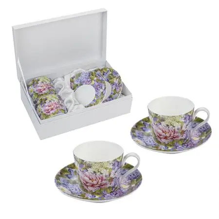Порцеланов комплект за кафе 2 чаши + 2 чинийки Маргаритки