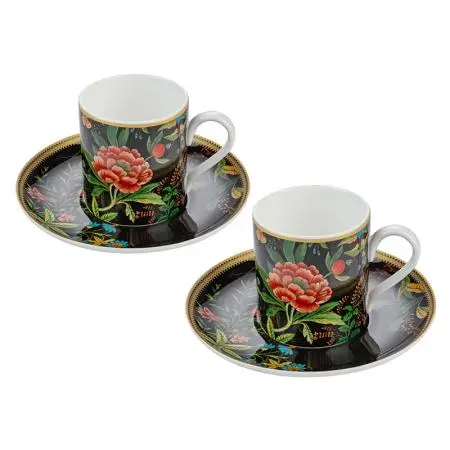 Порцеланов комплект за еспресо 2 чаши + 2 чинийки Божур - image 1