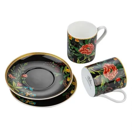 Порцеланов комплект за еспресо 2 чаши + 2 чинийки Божур - image 2