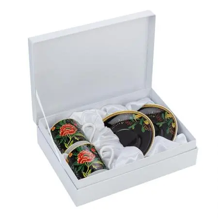 Порцеланов комплект за еспресо 2 чаши + 2 чинийки Божур - image 4