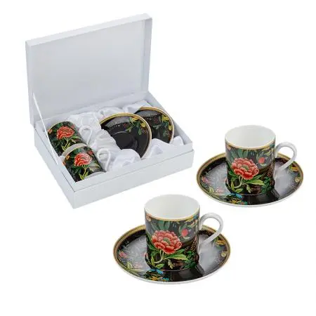 Порцеланов комплект за еспресо 2 чаши + 2 чинийки Божур